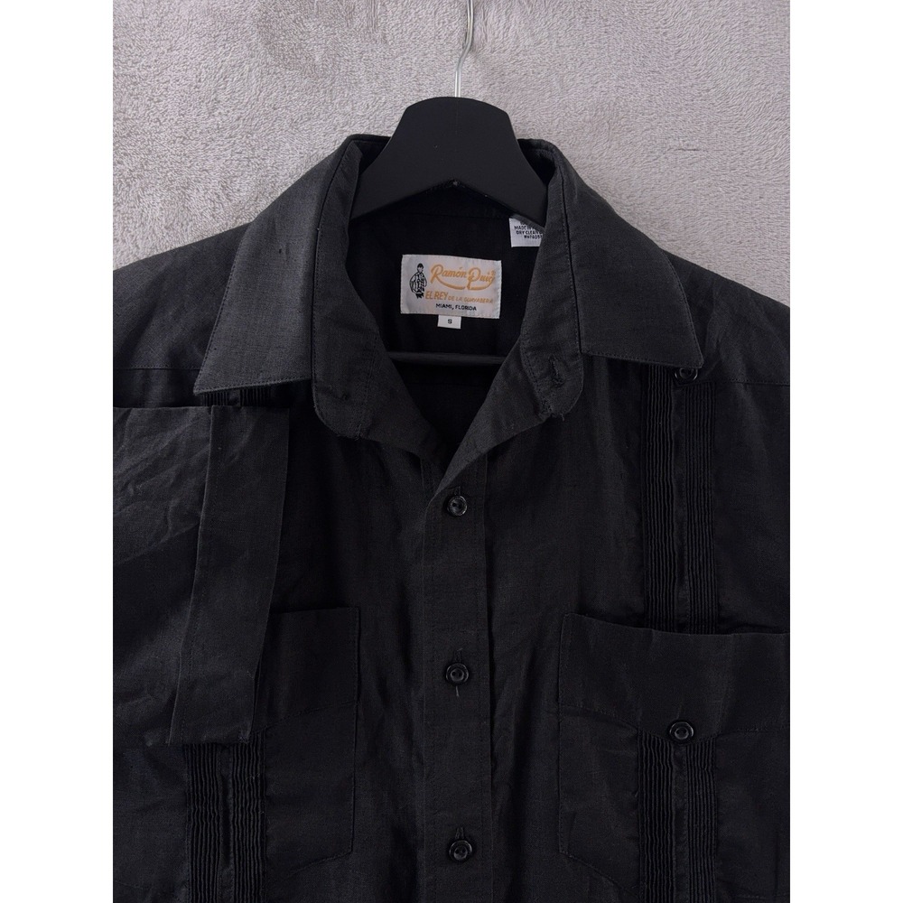 Ramon Puig Guyabera Shirt Mens Size Small Black Short Sleeve Cuban Island